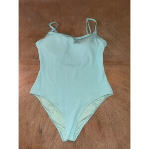 Aerie Crinkle Scoop Full Coverage One Piece Swimsuit arctic blue size large nwot